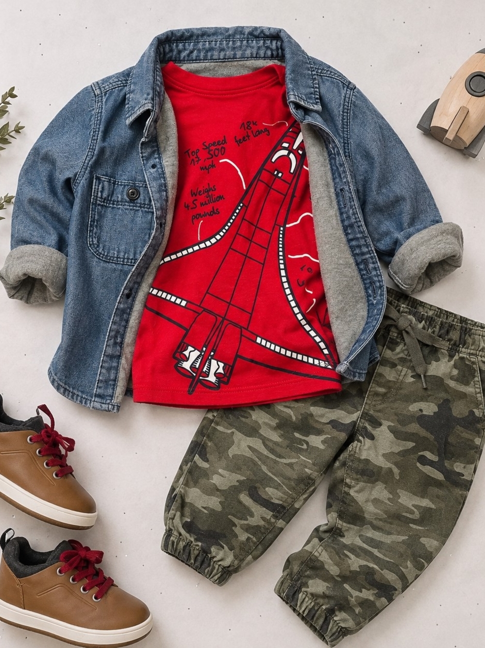 Zara, Gap and H&M Bundle Outfit Lined Camo Pants & Denim Shirt + LST